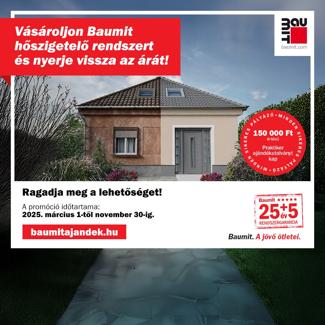 Vásároljon Baumit hőszigetelő rendszert és nyerje vissza árát!